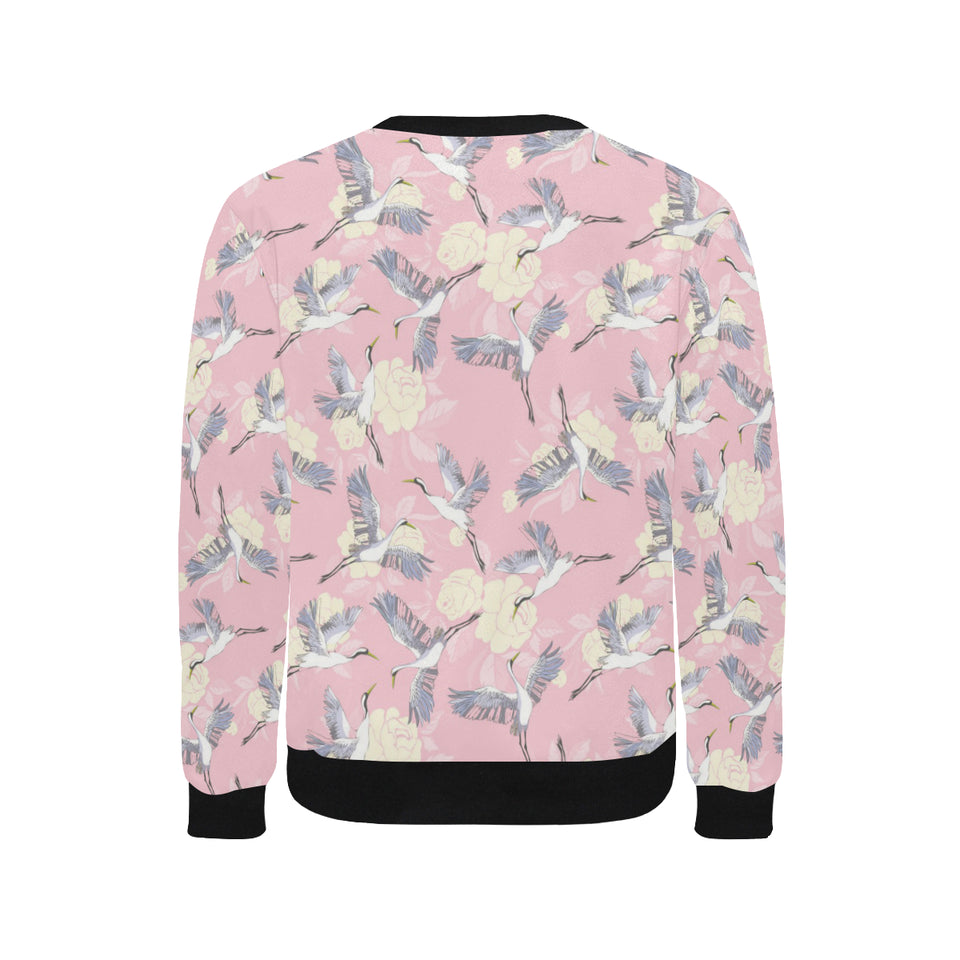 Japanese crane rose pattern Men's Crew Neck Sweatshirt