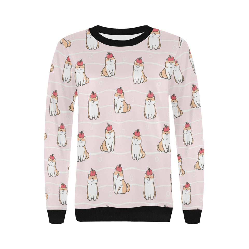 Cute Shiba Inu Dog Apple pattern Women's Crew Neck Sweatshirt