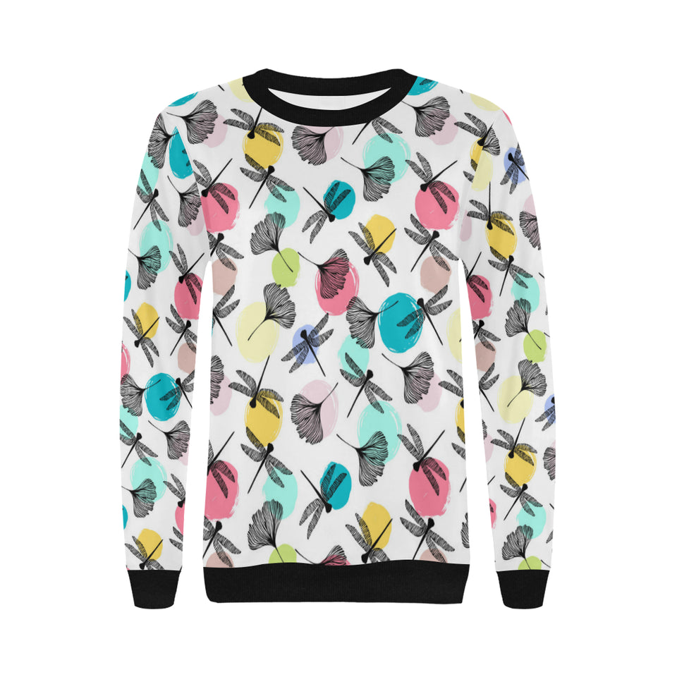 Dragonflies ginkgo leaves pattern Women's Crew Neck Sweatshirt