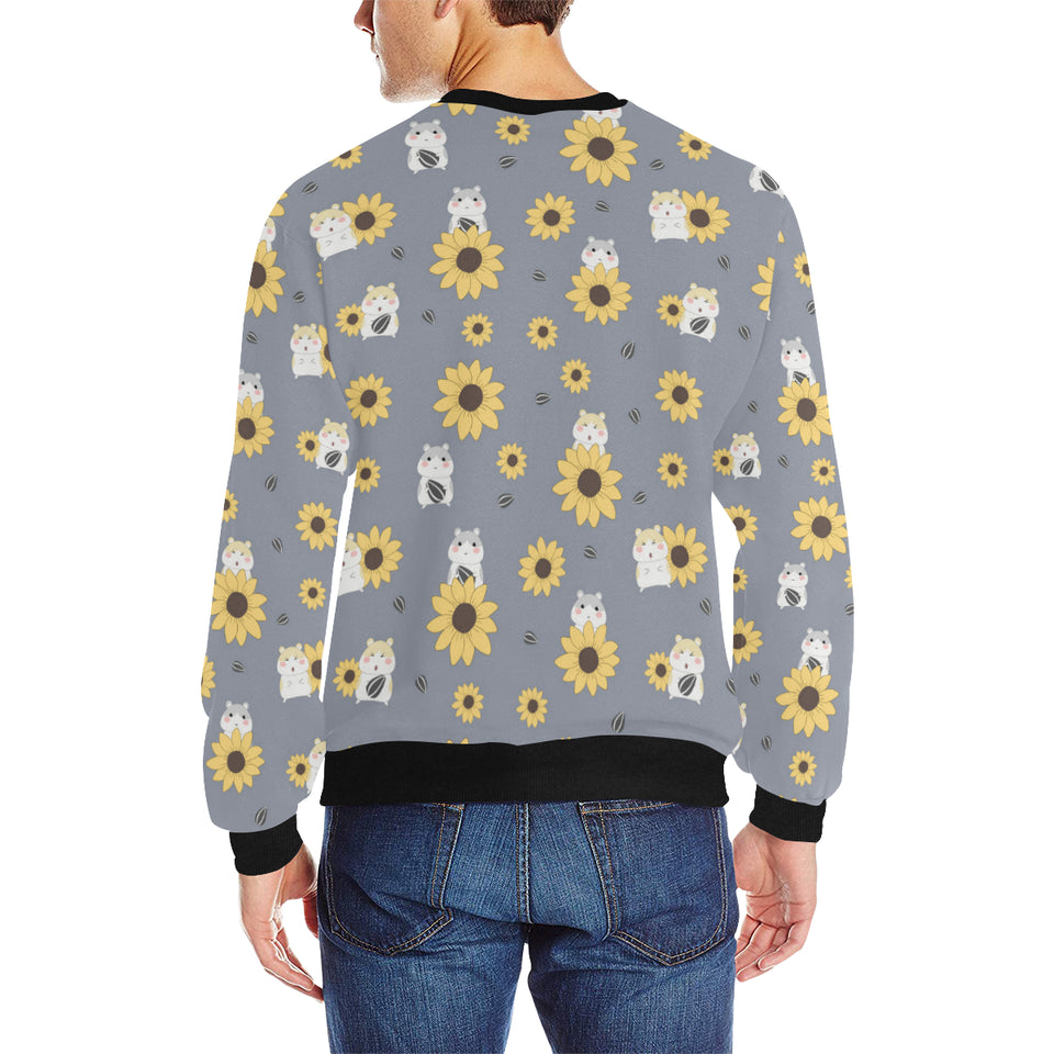 Cute hamster sunflower pattern background Men's Crew Neck Sweatshirt