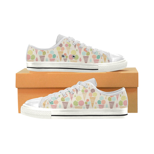 Ice cream cone pattern Women's Low Top Canvas Shoes White