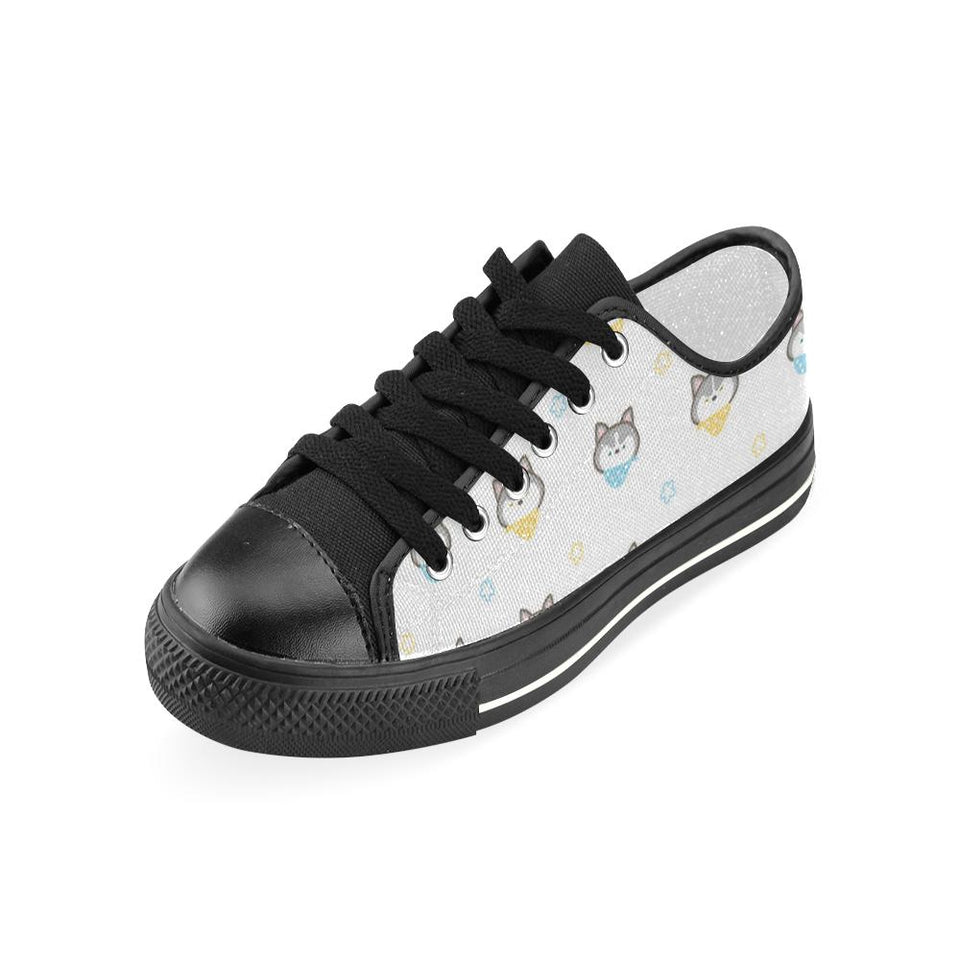 Cute Siberian Husky pattern Kids' Boys' Girls' Low Top Canvas Shoes Black