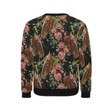 Horse head wild roses pattern Men's Crew Neck Sweatshirt