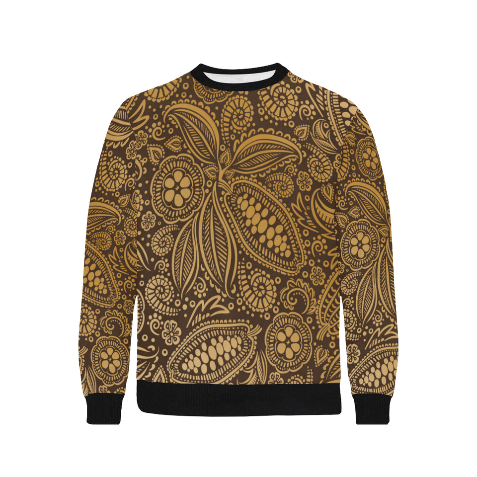 cacao beans tribal polynesian pattern background Men's Crew Neck Sweatshirt