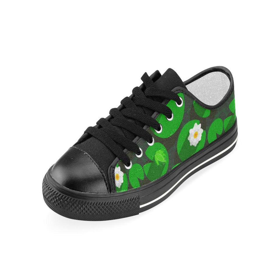Frog waterlily pattern Kids' Boys' Girls' Low Top Canvas Shoes Black