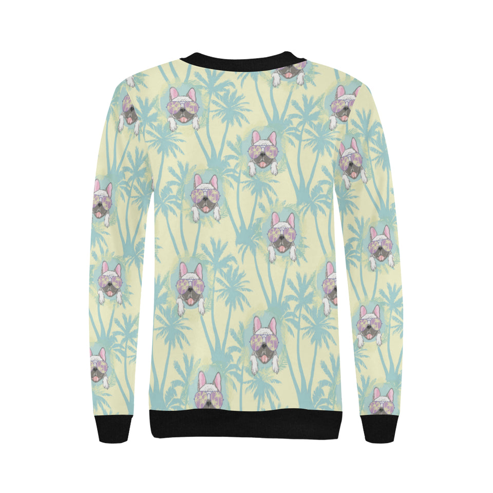 French bulldog hawaii blackground Women's Crew Neck Sweatshirt