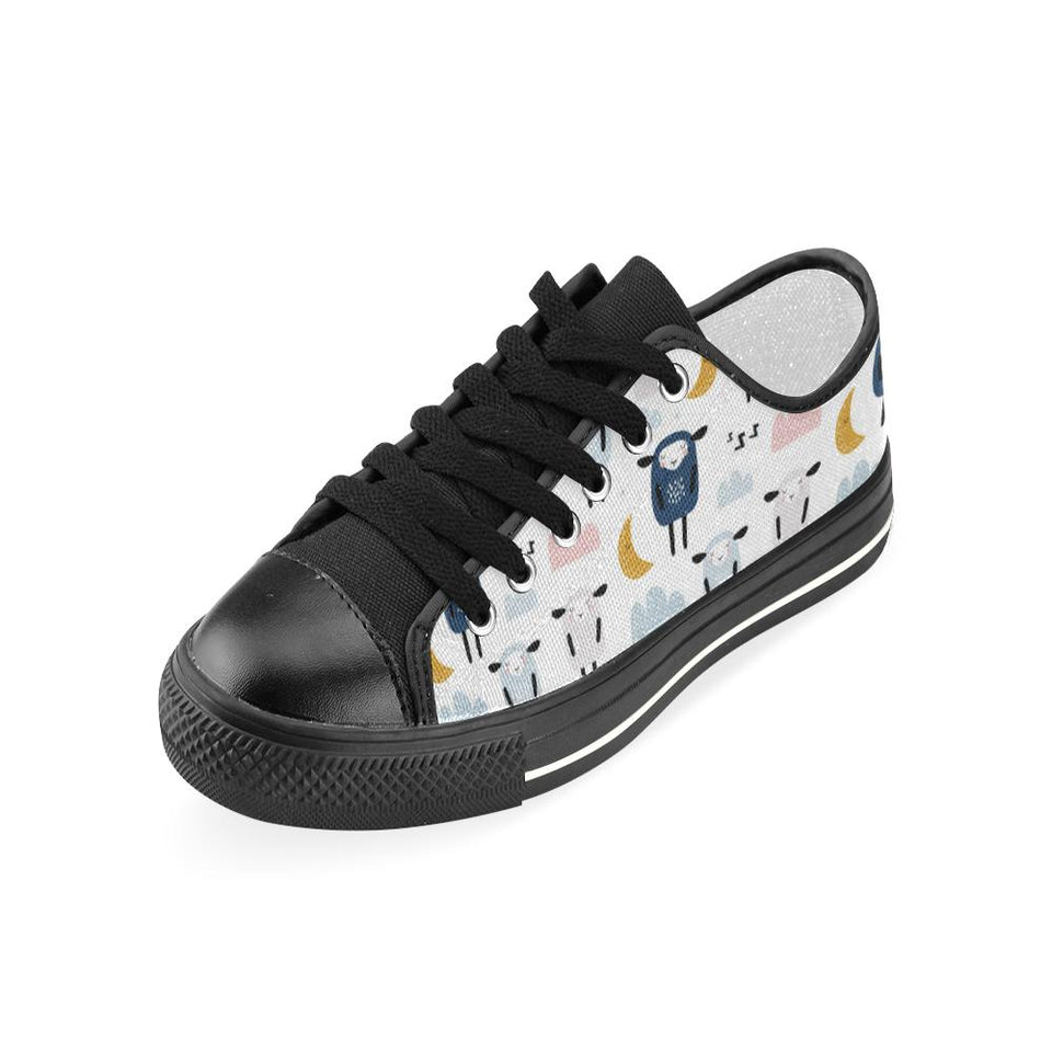 Cute sleeping sheep moon cloud pattern Kids' Boys' Girls' Low Top Canvas Shoes Black
