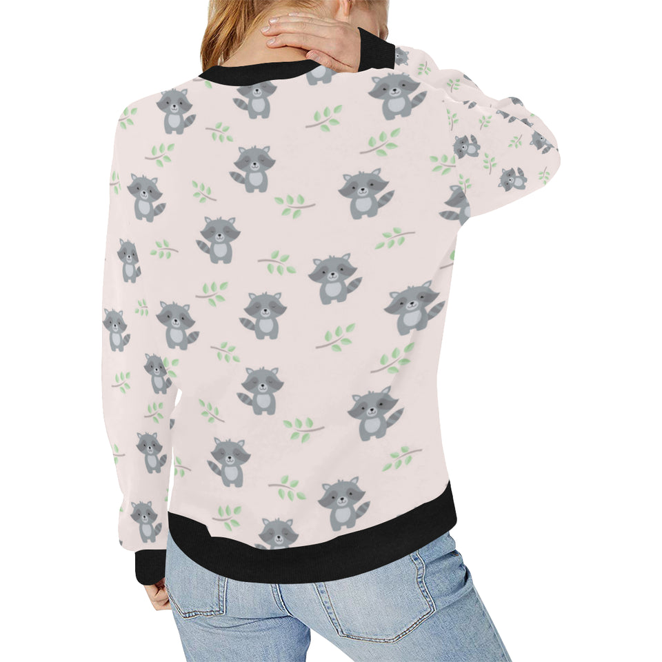 cute raccoons leaves pattern Women's Crew Neck Sweatshirt