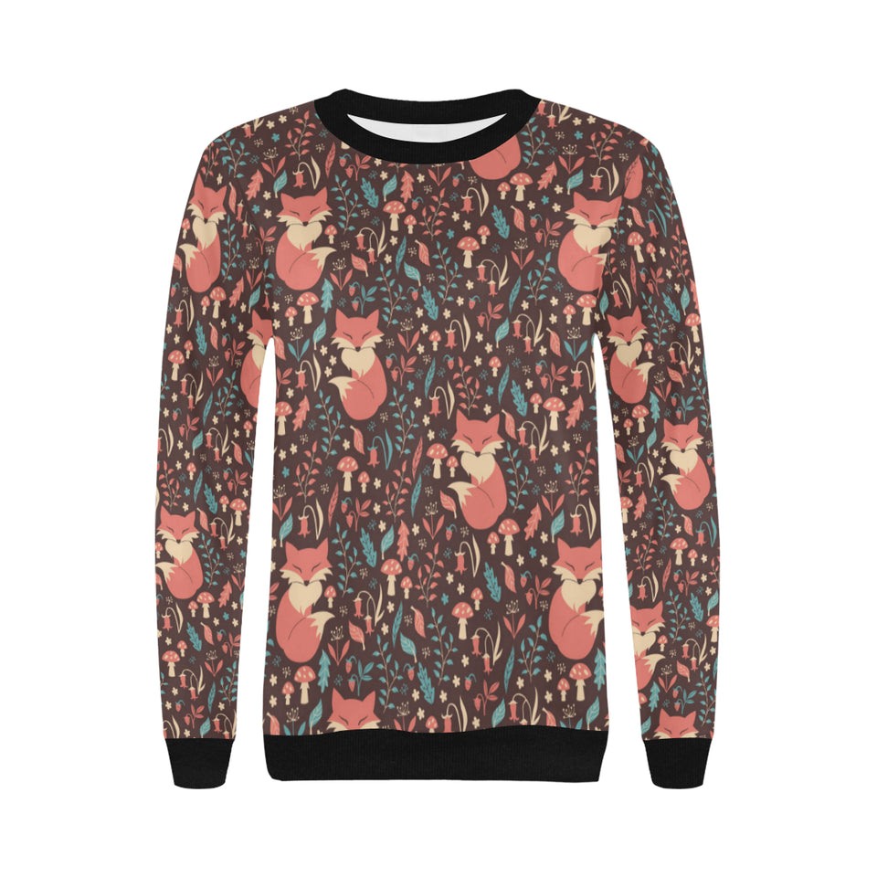 fox leaves mushroom pattern Women's Crew Neck Sweatshirt