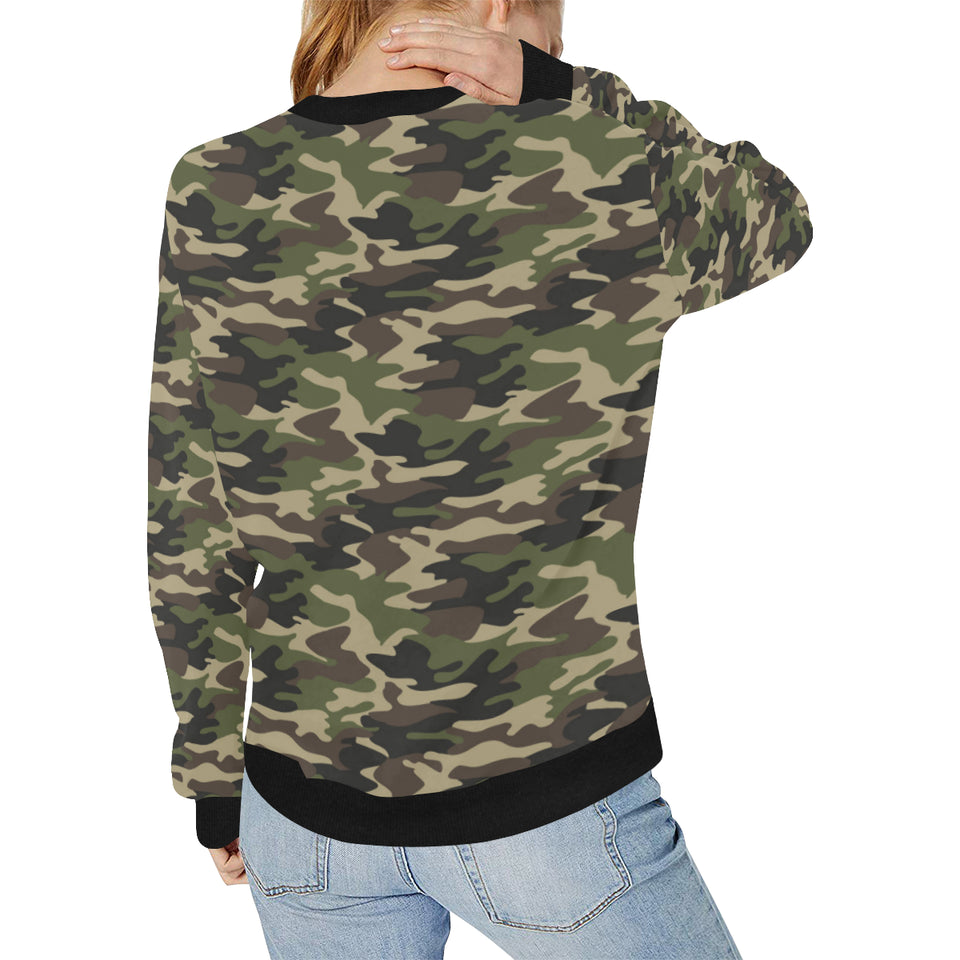 Dark Green camouflage pattern Women's Crew Neck Sweatshirt