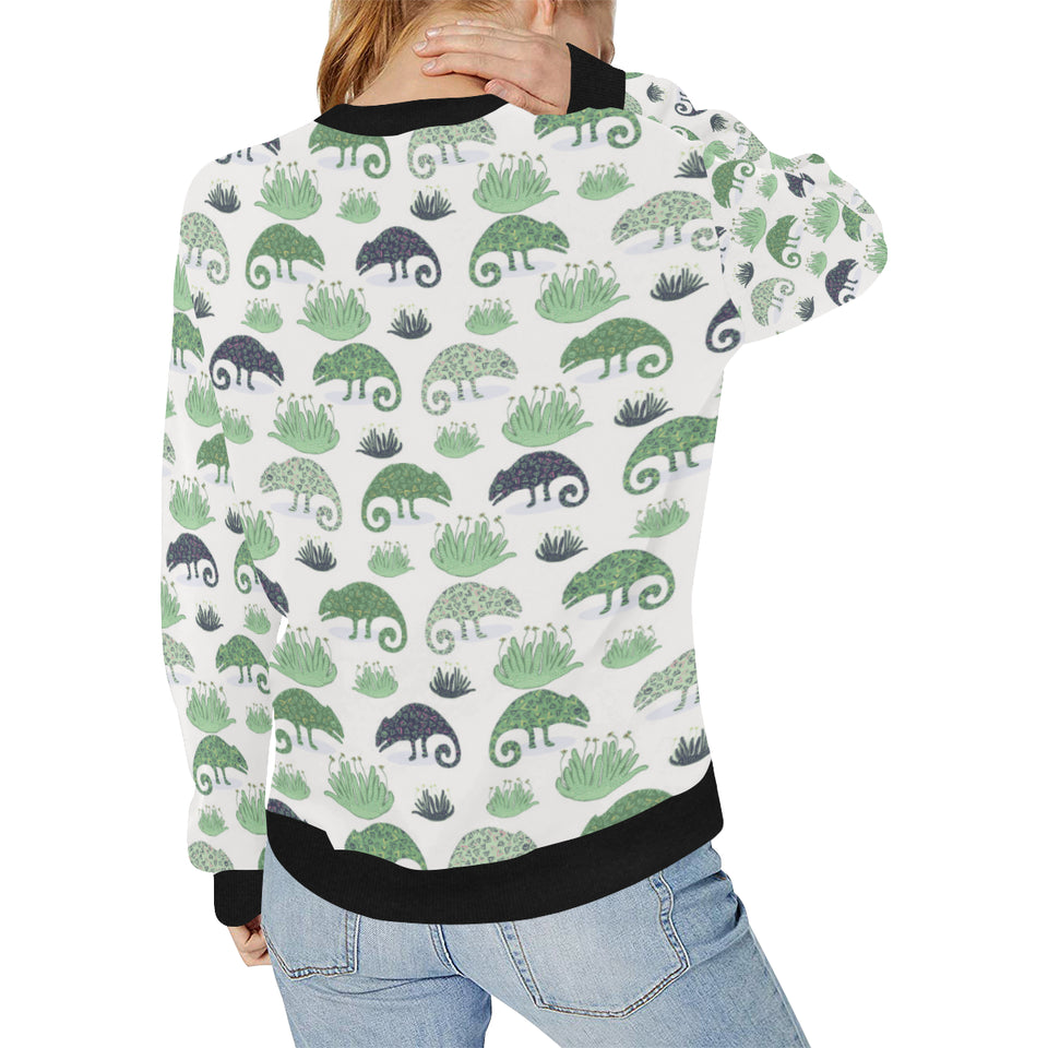 Chameleon lizard succulent plant pattern Women's Crew Neck Sweatshirt