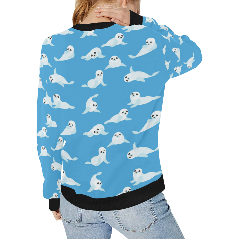 Cute sea lion seal pattern background Women's Crew Neck Sweatshirt
