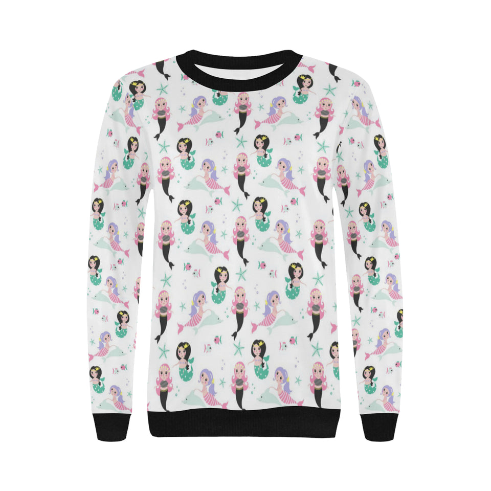 cute mermaid dolphin fish starfish pattern Women's Crew Neck Sweatshirt