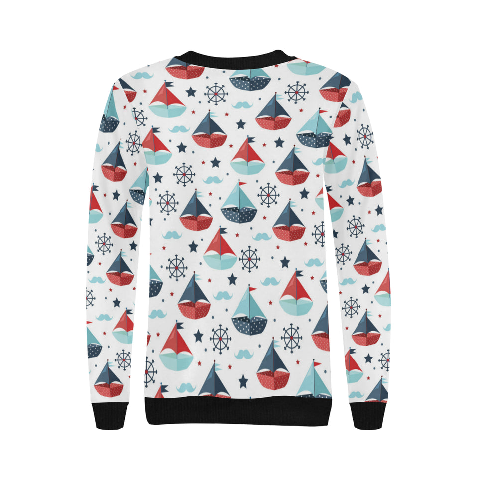 Cute color paper sailboat pattern Women's Crew Neck Sweatshirt