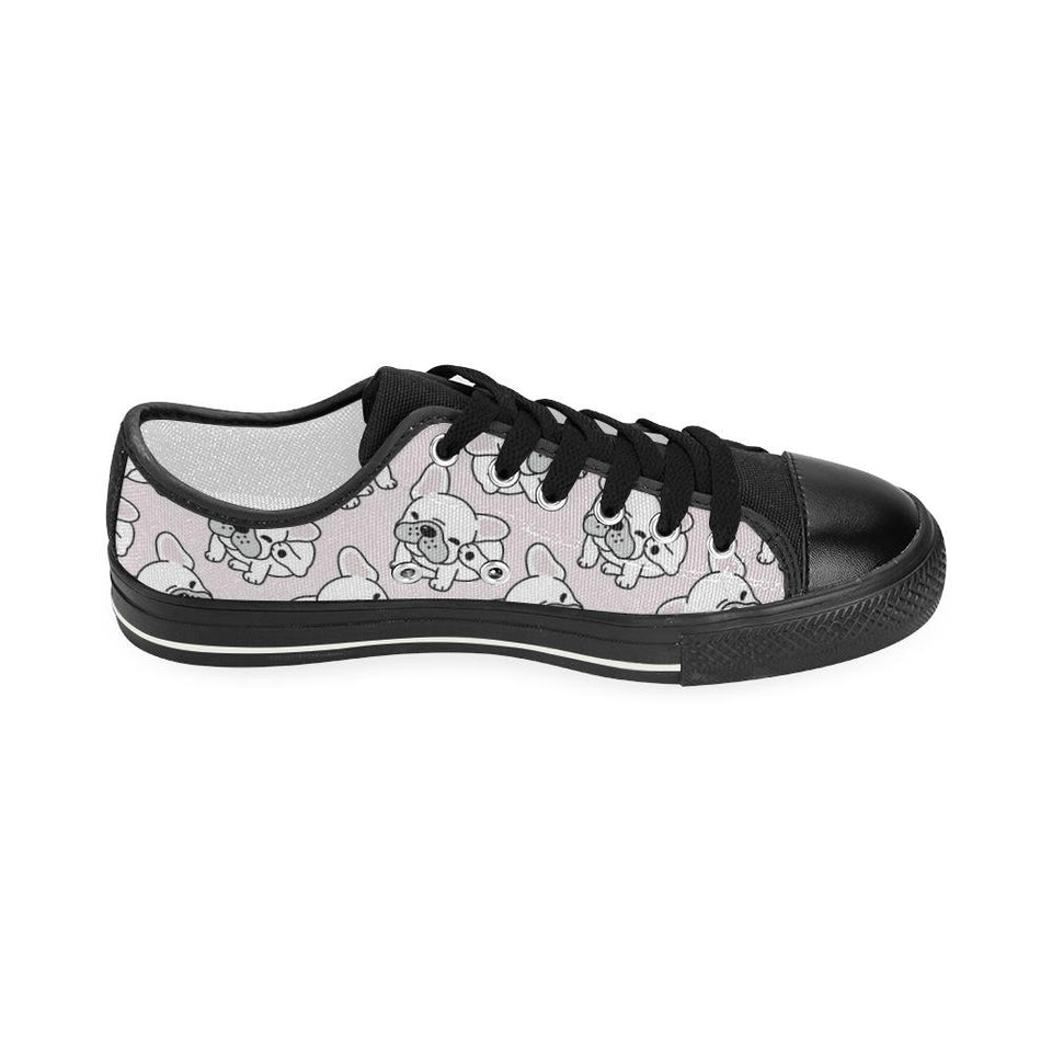 Cute french bulldog pattern Kids' Boys' Girls' Low Top Canvas Shoes Black