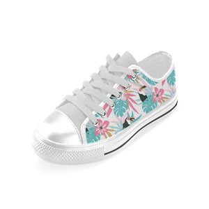 Toucan tropical flower leave pattern Men's Low Top Shoes White