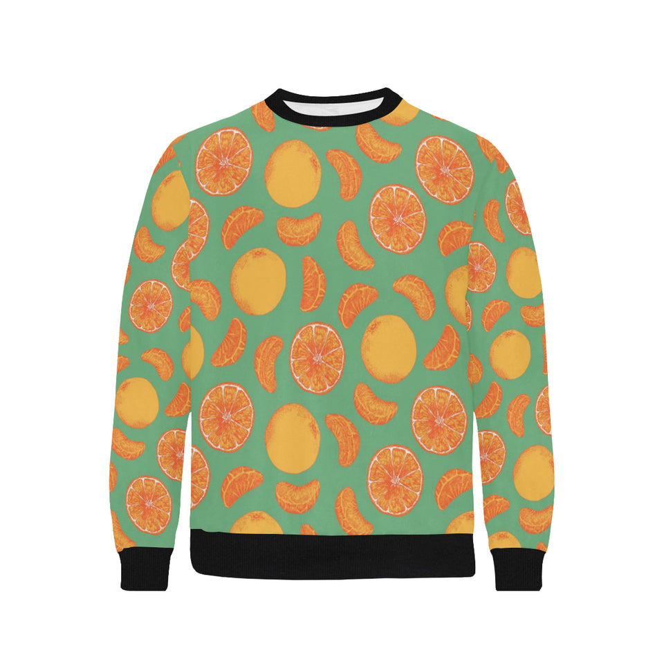orange fruit pattern green background Men's Crew Neck Sweatshirt