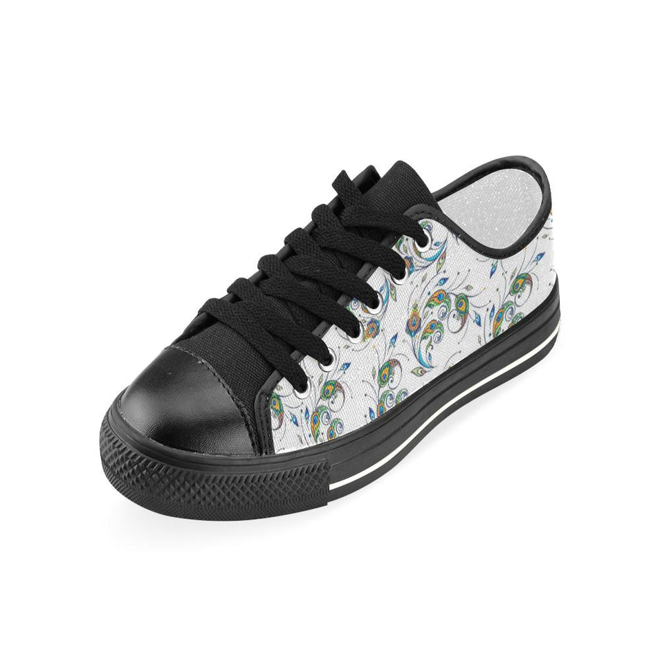 Peacock feather pattern Kids' Boys' Girls' Low Top Canvas Shoes Black