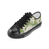 White orchid flower tropical leaves pattern Kids' Boys' Girls' Low Top Canvas Shoes Black