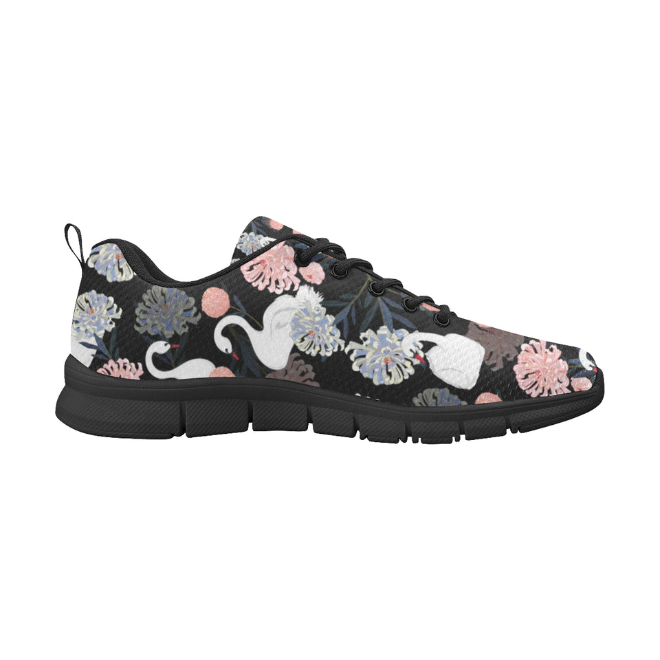 white swan blooming flower pattern Women's Sneaker Shoes
