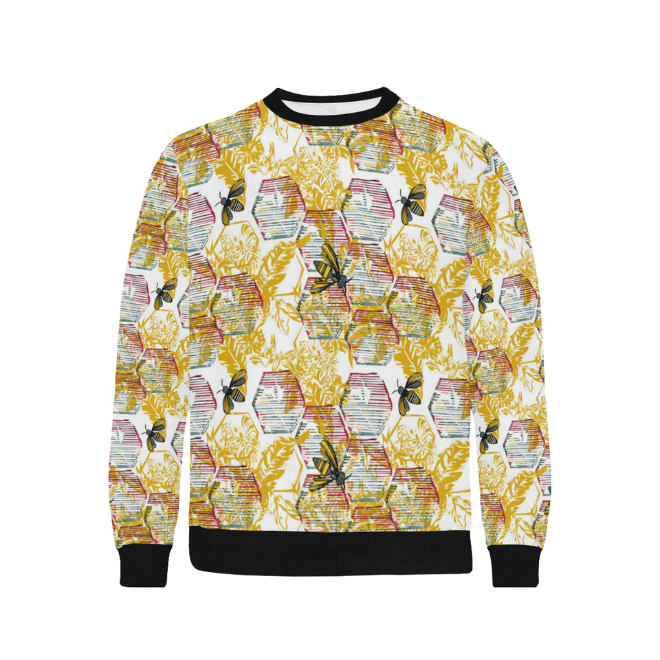 Cool Bee honeycomb leaves pattern Men's Crew Neck Sweatshirt