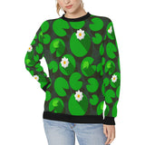Frog waterlily pattern Women's Crew Neck Sweatshirt