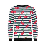 Hand drawn cherry pattern striped background Women's Crew Neck Sweatshirt