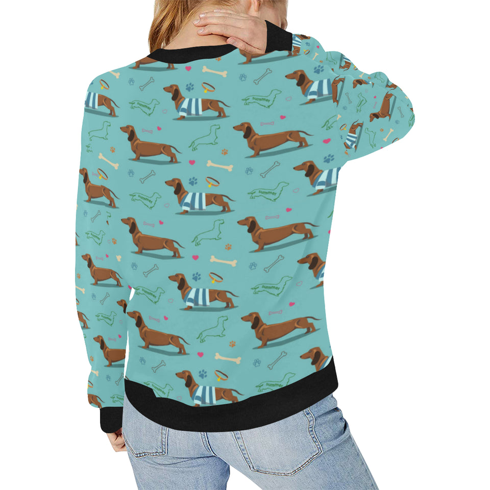 Dachshund decorative background Women's Crew Neck Sweatshirt