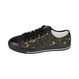 Gold peacock feather pattern Kids' Boys' Girls' Low Top Canvas Shoes Black
