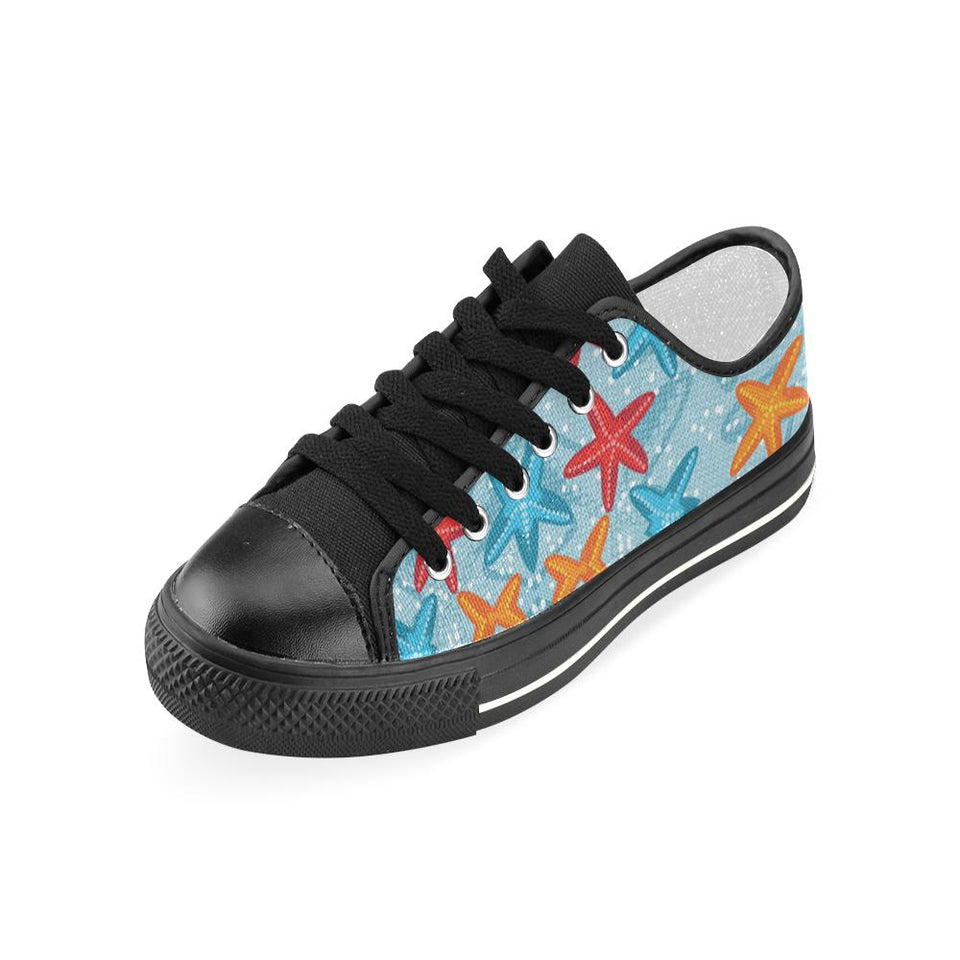 Blue red orange starfish pattern Kids' Boys' Girls' Low Top Canvas Shoes Black Fulfilled In US