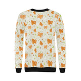 Cute brown pomeranian paw leave bone pattern Women's Crew Neck Sweatshirt