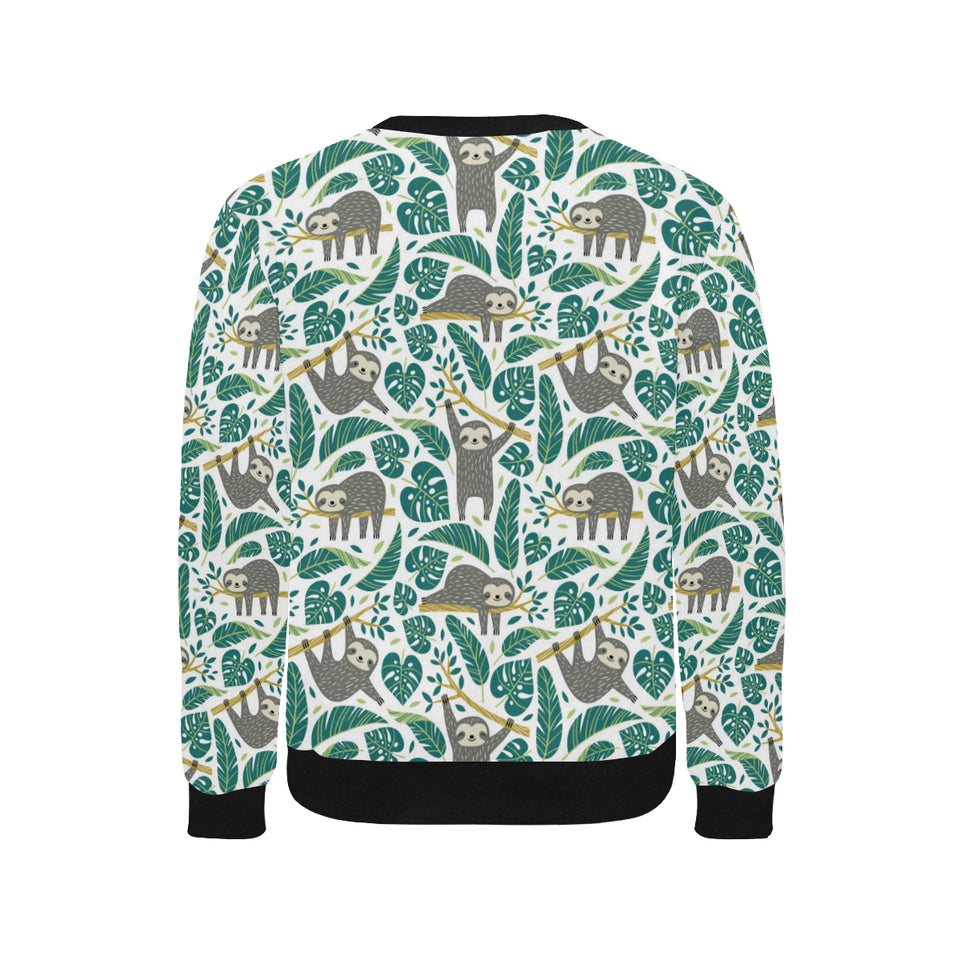 Cute sloths tropical palm leaves white background Men's Crew Neck Sweatshirt