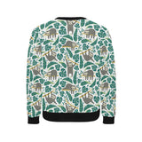 Cute sloths tropical palm leaves white background Men's Crew Neck Sweatshirt