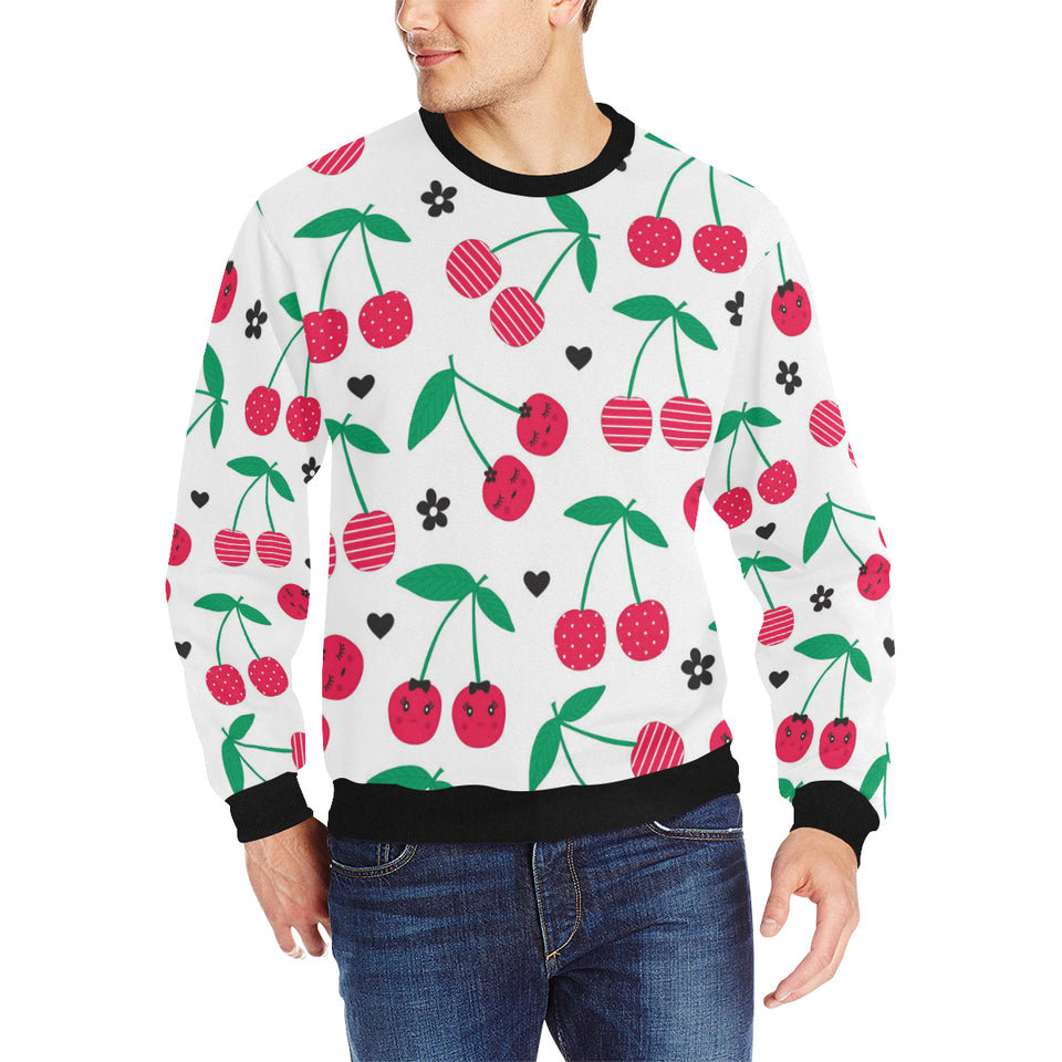 cherry pattern white background Men's Crew Neck Sweatshirt