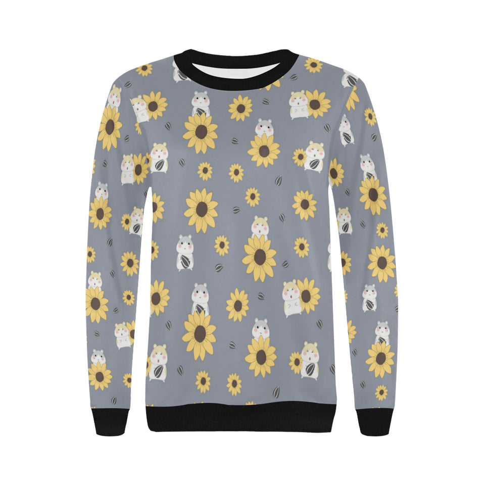 Cute hamster sunflower pattern background Women's Crew Neck Sweatshirt