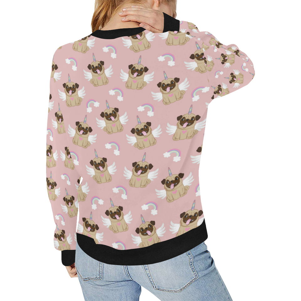 Cute unicorn pug pattern Women's Crew Neck Sweatshirt