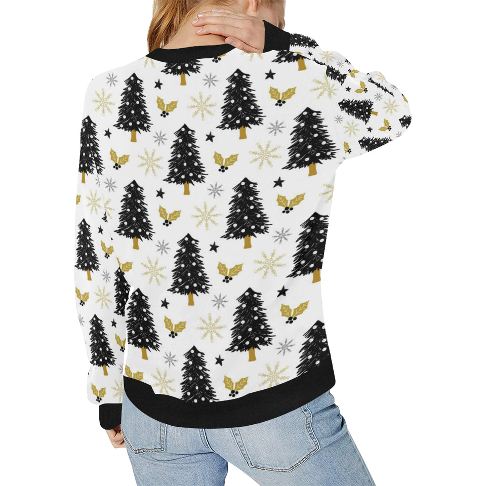 Christmas tree holly snow star pattern Women's Crew Neck Sweatshirt