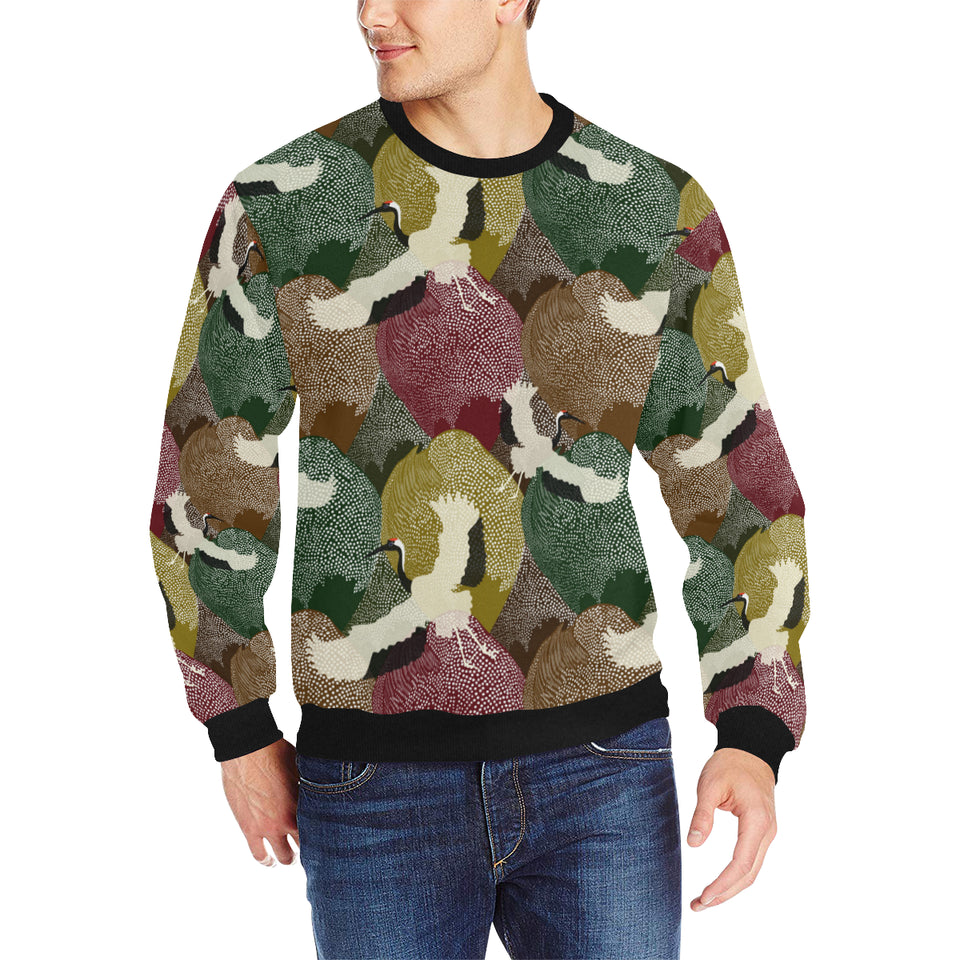 Japanese cranes flying forest dot pattern Men's Crew Neck Sweatshirt