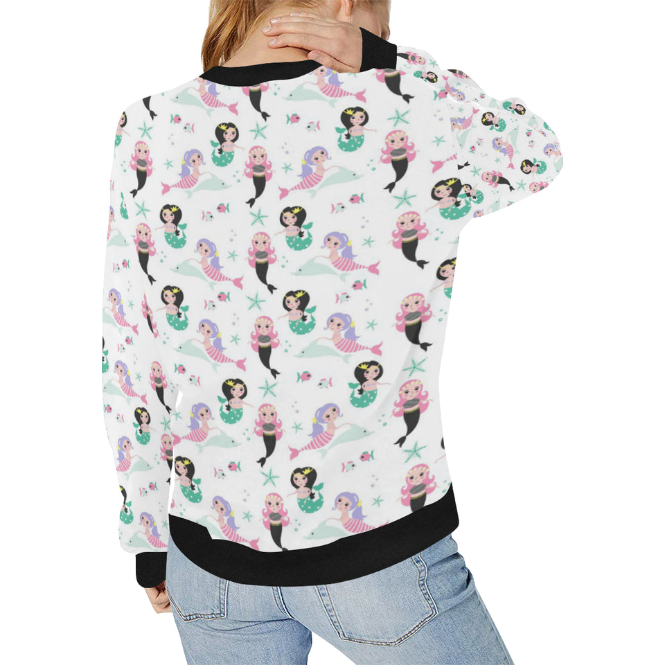 cute mermaid dolphin fish starfish pattern Women's Crew Neck Sweatshirt