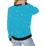 Airplane destinations blue background Women's Crew Neck Sweatshirt
