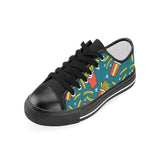 French fries red paper box pattern Kids' Boys' Girls' Low Top Canvas Shoes Black