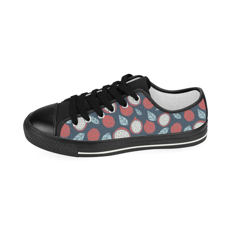dragon fruits dark blue background Kids' Boys' Girls' Low Top Canvas Shoes Black