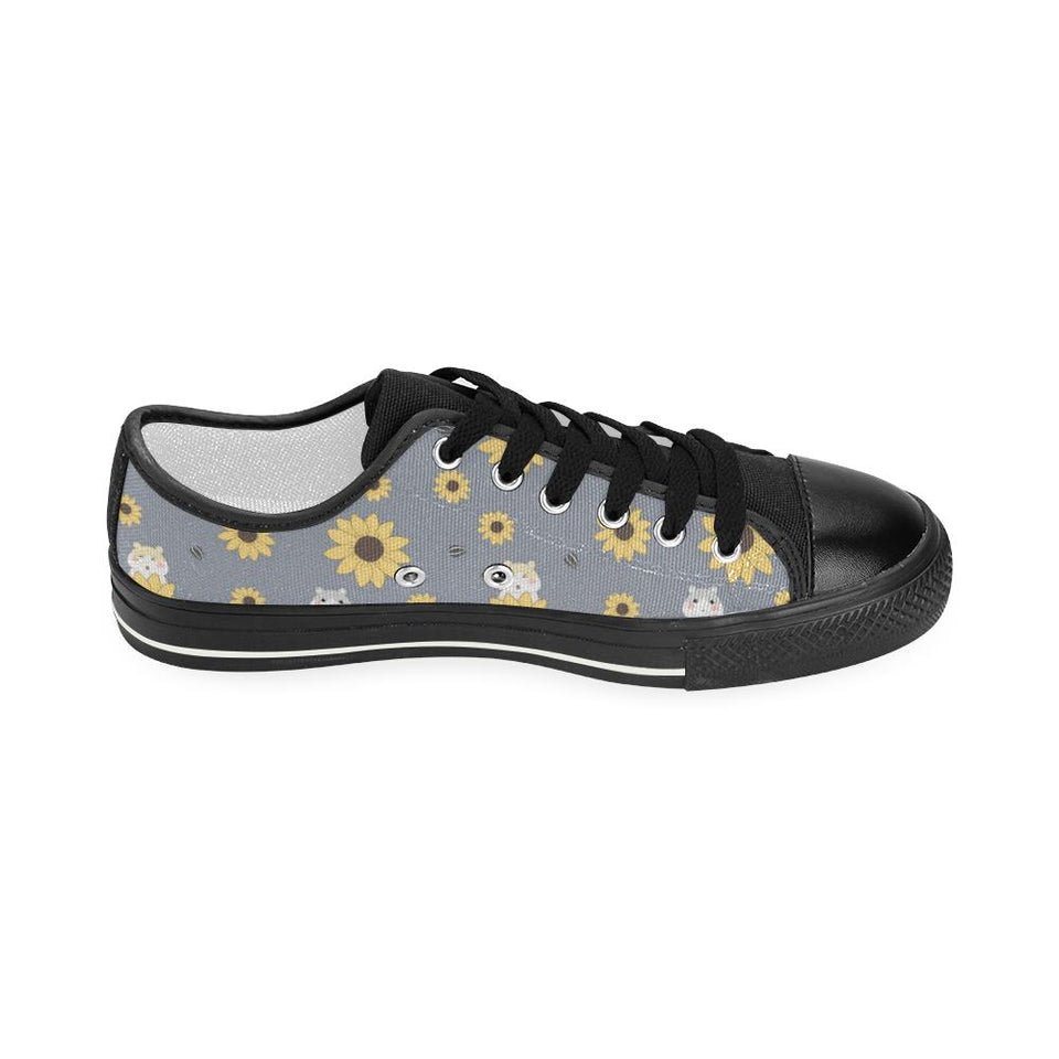 Cute hamster sunflower pattern background Kids' Boys' Girls' Low Top Canvas Shoes Black