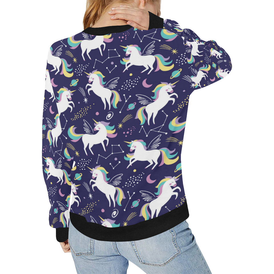 Hand drawn cute unicorn star planet Women's Crew Neck Sweatshirt