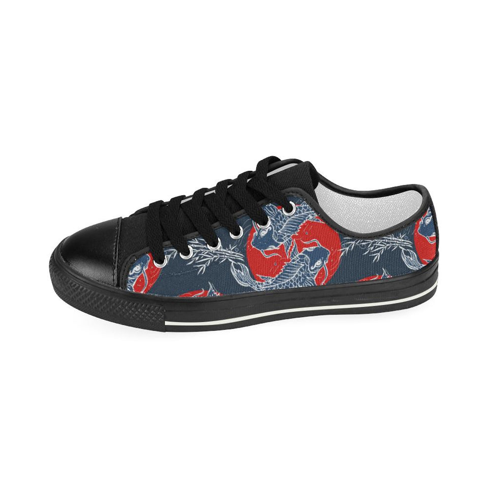 Koi Fish Carp Fishs hand drawn japanese art Kids' Boys' Girls' Low Top Canvas Shoes Black
