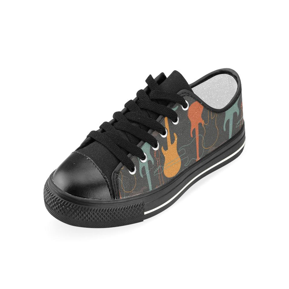 electric guitars pattern Kids' Boys' Girls' Low Top Canvas Shoes Black