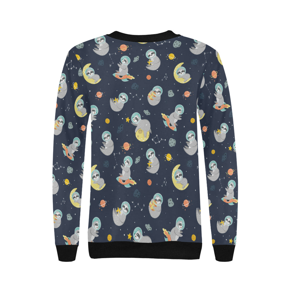 Cute sloth astronaut star planet rocket pattern Women's Crew Neck Sweatshirt