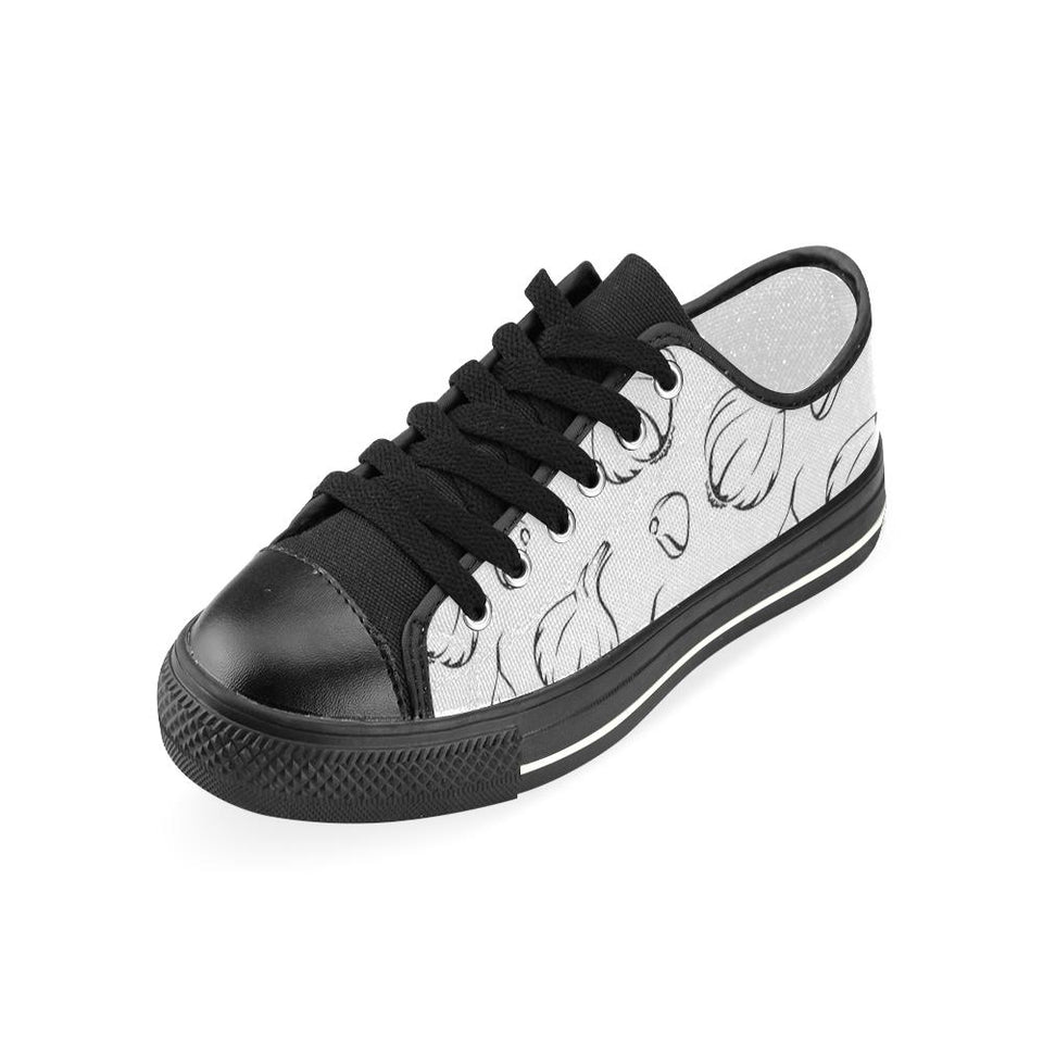 Garlic pattern black white Kids' Boys' Girls' Low Top Canvas Shoes Black