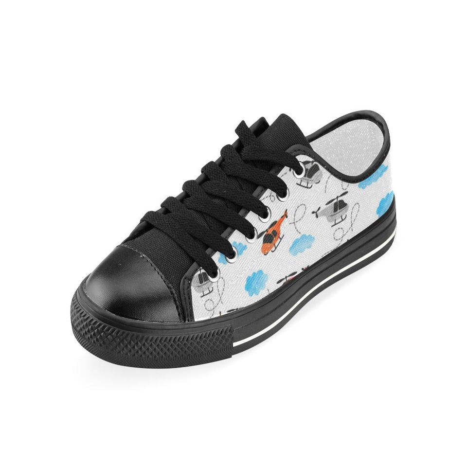 Watercolor helicopter cloud pattern Kids' Boys' Girls' Low Top Canvas Shoes Black