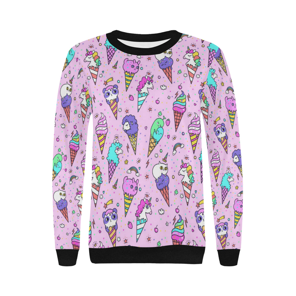 Cute ice cream cone animal pattern Women's Crew Neck Sweatshirt